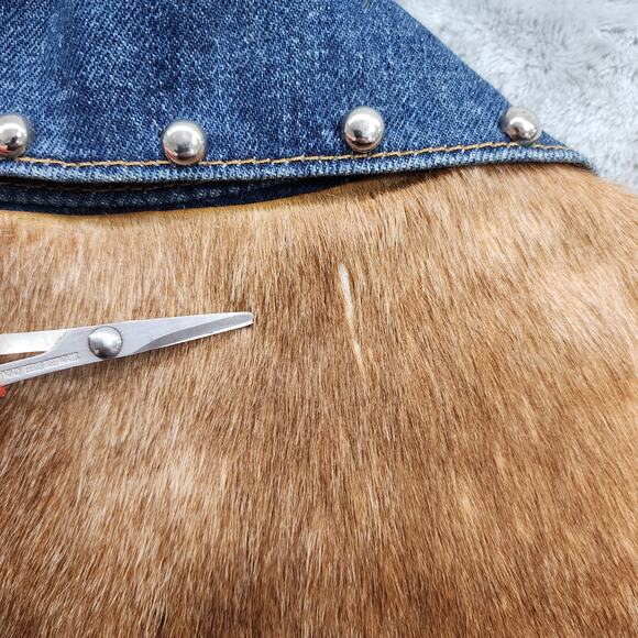 Levi's Vest Womens S Blue Brown Cow Hide Fringe Beaded Denim Sleeveless Western - Picture 5 of 10